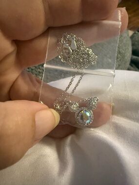 Iridescent Crystal Pendant Necklace in Silver